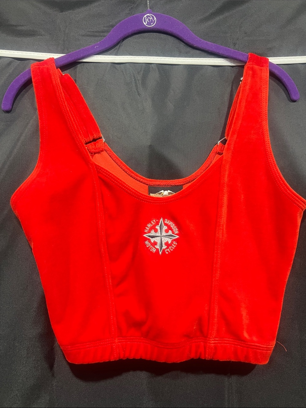 Harley-Davidson Red Velvet Crop Tank with Embroidered Crest